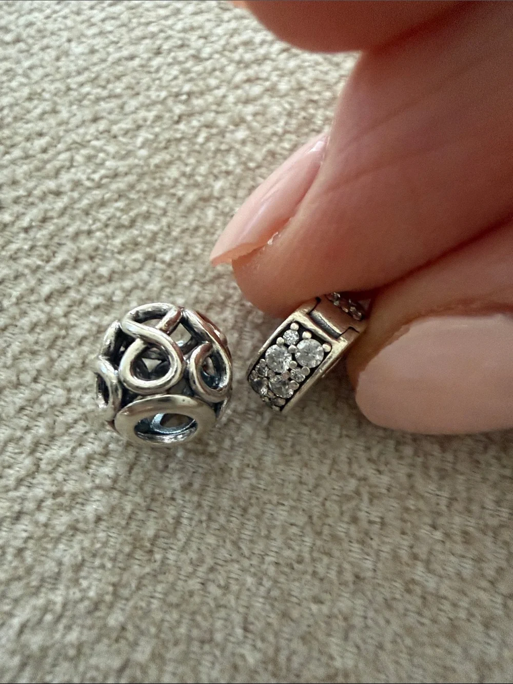 Pandora Silver and Cream Charm Bead Set